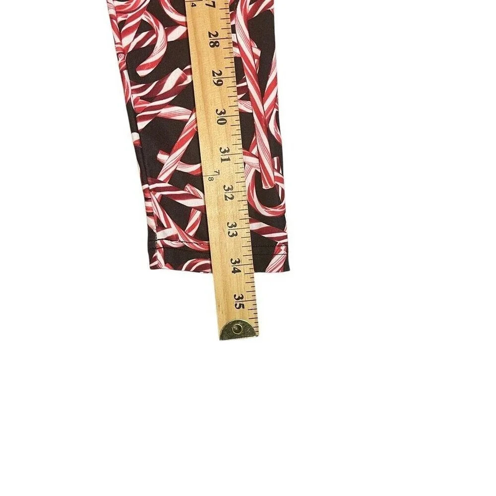 Justice Girls Candy‎ Cane Christmas Holiday Leggings Red Black Size 14